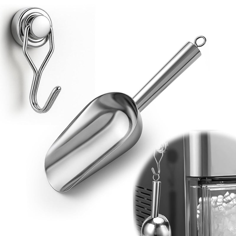 Juome 3oz Stainless Steel Ice Scoop for Freezer with Magnetic Holder, Metal Ice Scoop for Ice Machine, Small Ice Cube Scooper for Freezer Bin for Ge Profile Opal 2.0 Nugget Ice Maker - Image 1